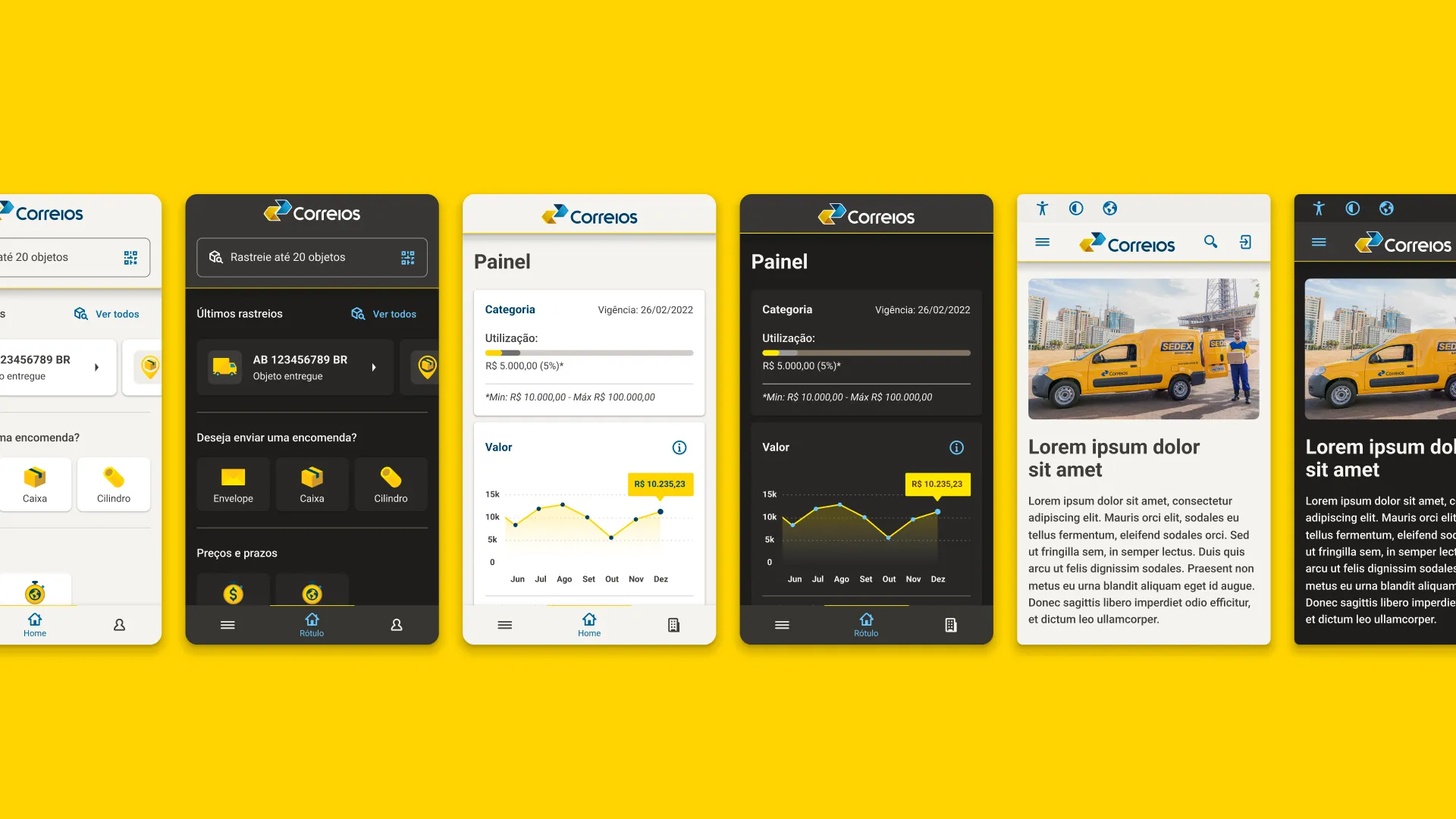 Telas de celular nos modos claro e escuro